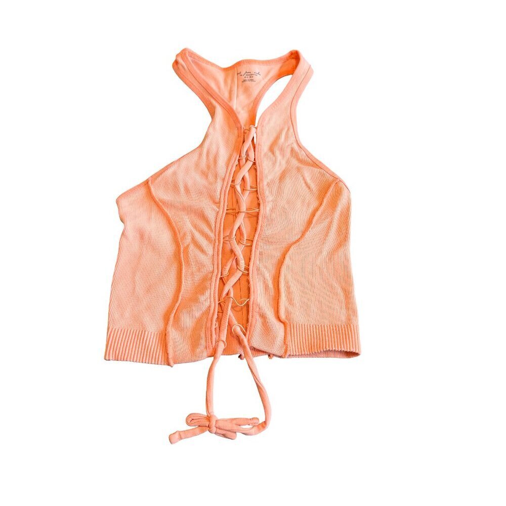 Out From Under Peach Lace-Front Tank Top Stretch Shirt Size XS Small Women's